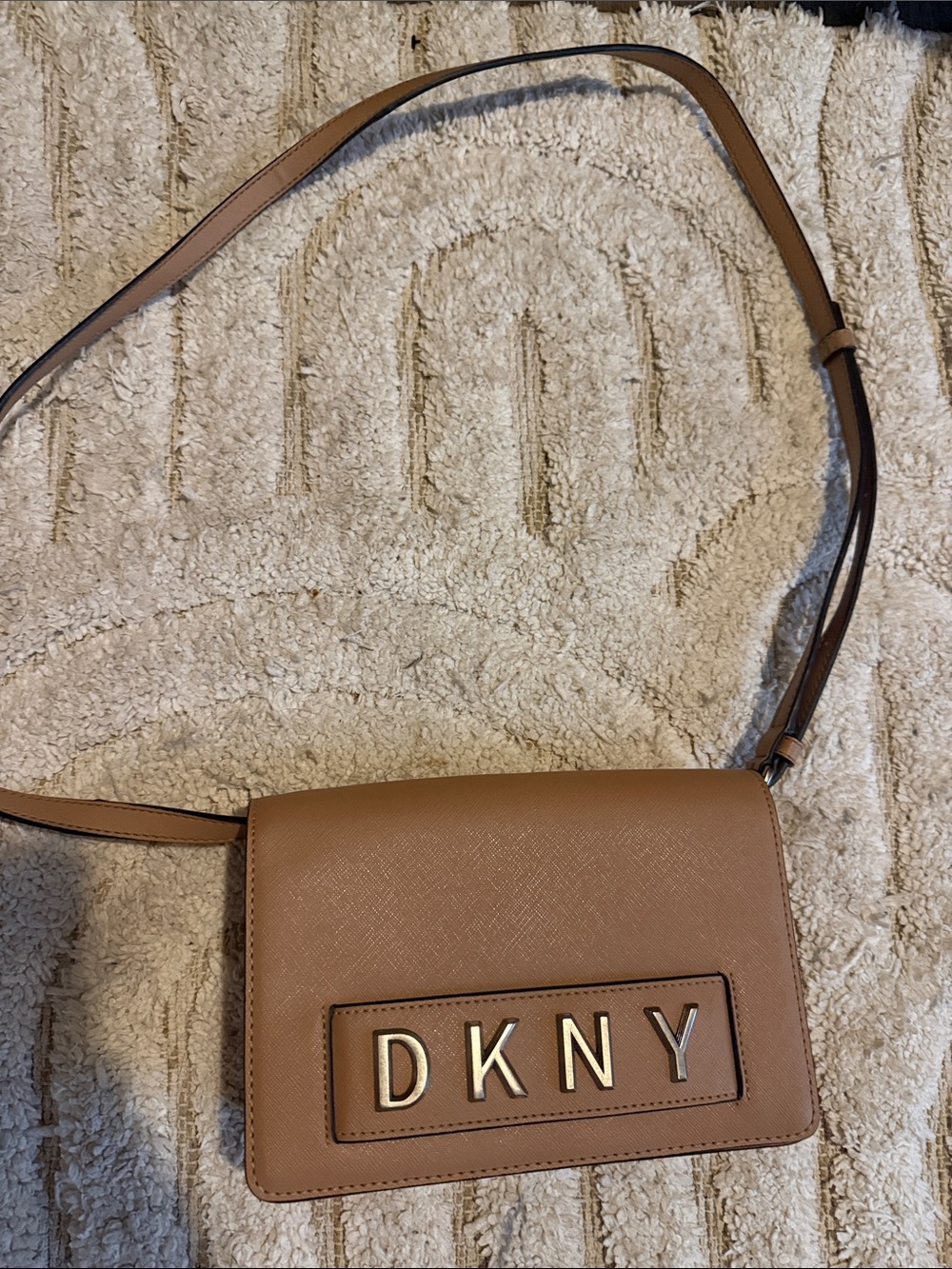 DKNY Tan Saddle Crossbody with Gold Logo